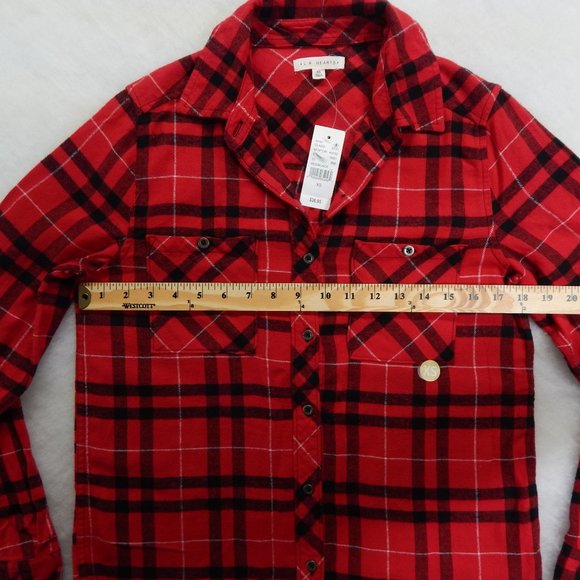 PacSun L.A Hearts Womens Plaid Long Sleeve Button Down Flannel Red Black Size XS - Picture 4 of 8